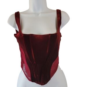 VTG Y2K Windsor Burgundy Velvet Bustier Top Sz S Coquette Whimsigoth RenFest